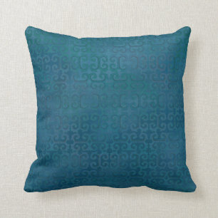 Blue Green Moroccan Tone on Tone Modern Pattern Throw Pillow