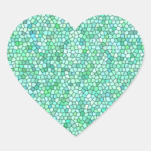 Blue Green Mosaic Seamless Pattern Heart Sticker