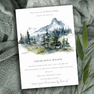 Blue Green Mountain Landscape Sketch Bridal Shower Invitation