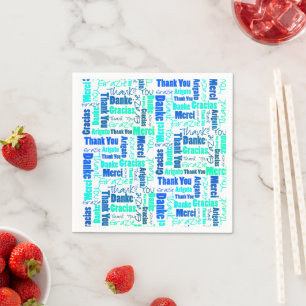 Blue Green Multilingual Thanks Typography Collage Napkin