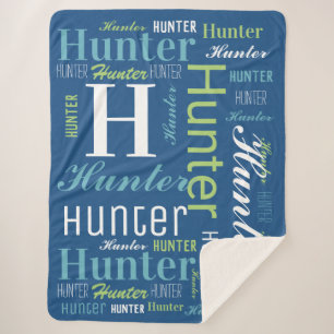 Blue - Green Name and Monogram Cloud Word Art  Sherpa Blanket