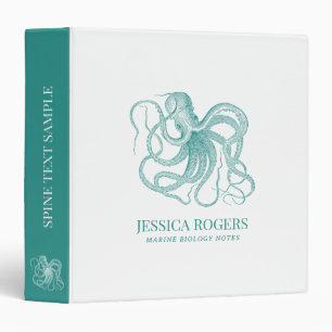 Blue-Green Nautical Octopus illustration Binder