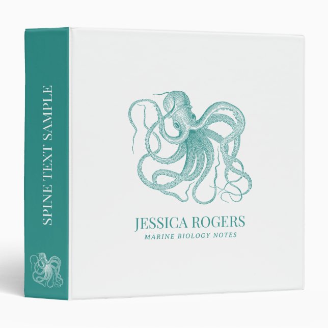 Blue-Green Nautical Octopus illustration Binder (Front/Spine)