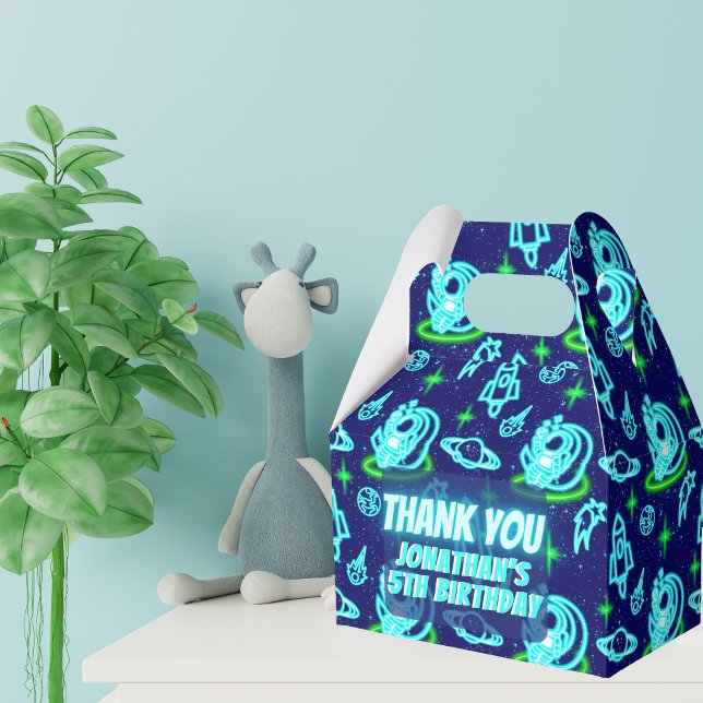 Blue Green Neon Glowing Space Astronaut Rockets Favor Box (Creator Uploaded)