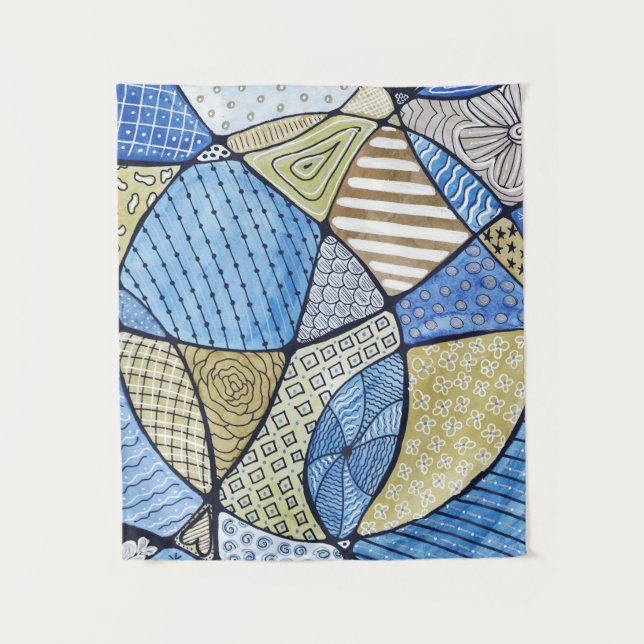 Blue & Green Neurographic Art Tape stry Tapestry (Front)