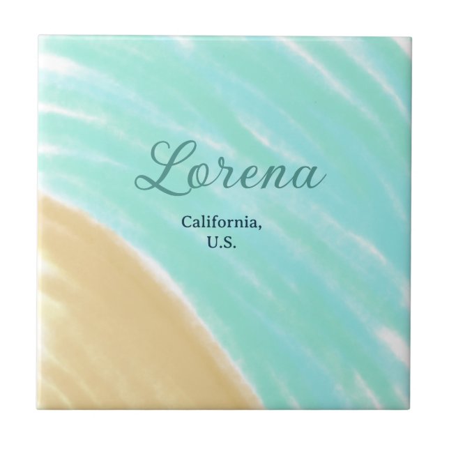 Blue green ocean add monogram letter name title  tile (Front)