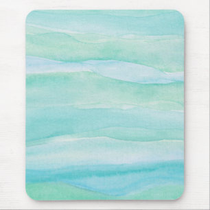 Blue Green Ocean Layers Watercolor Pattern Mouse Pad