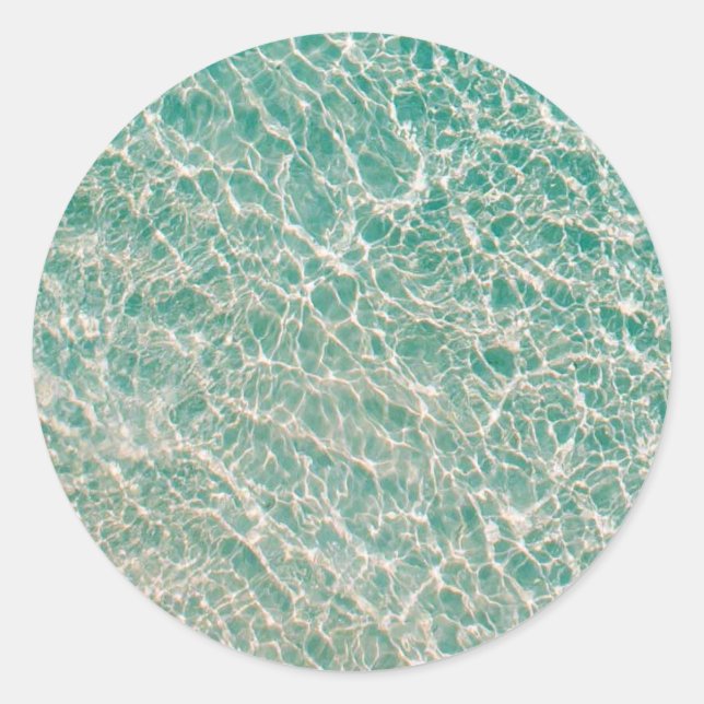 Blue Green Ocean Summer Beach Waves   Classic Round Sticker (Front)