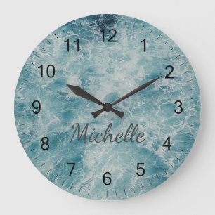 Blue Green Ocean Summer Beach Waves Custom Large Clock