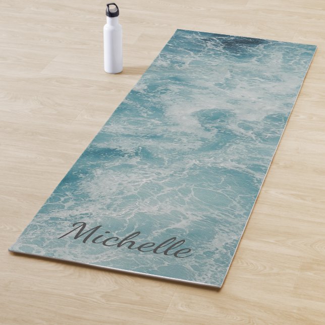 Blue Green Ocean Summer Beach Waves  Custom     Yoga Mat (In Situ)