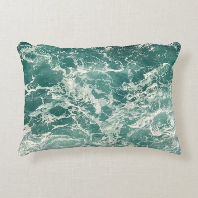 Blue Green Ocean Waves Accent Pillow (Front)