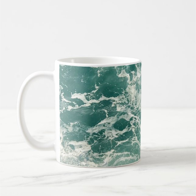 Blue Green Ocean Waves Coffee Mug (Left)