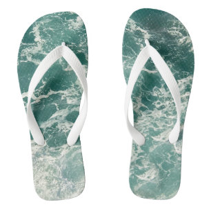 Blue Green Ocean Waves Flip Flops