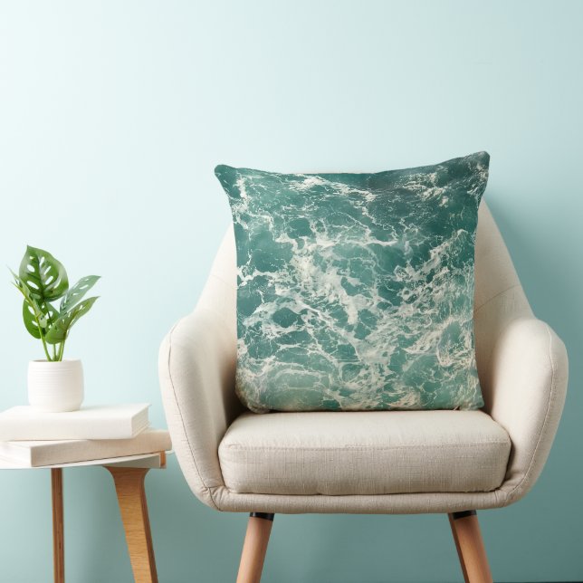 Blue Green Ocean Waves Throw Pillow (Chair)