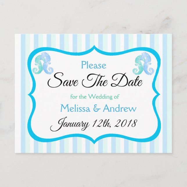 Blue Green Oceanic Beach Enregistrer la date Carte (Devant)