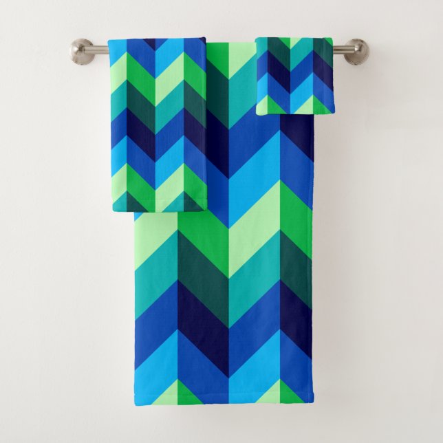 Blue Green Ombre Chevrons Bath Towel Set (Insitu)
