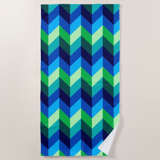 Blue Green Ombre Chevrons Beach Towel (Front)