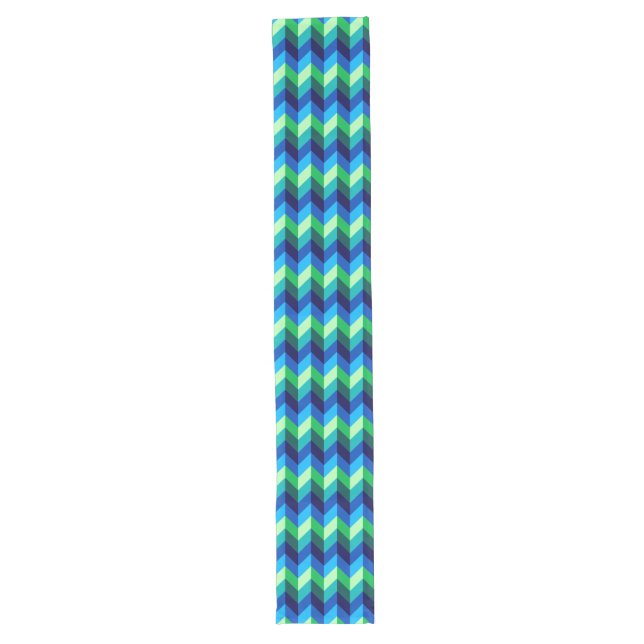 Blue Green Ombre Chevrons Large Table Runner (Front)
