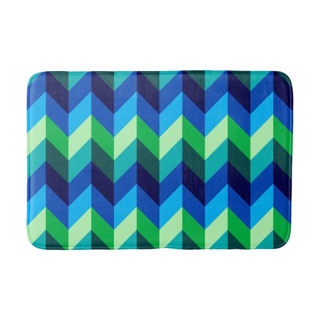 Blue Green Ombre Chevrons Medium Bath Mat (Front)