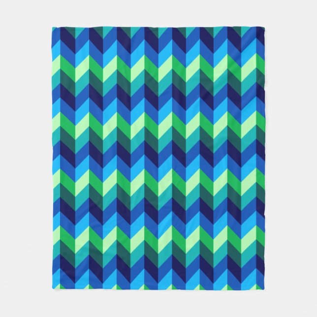 Blue Green Ombre Chevrons Medium Fleece Blanket (Front)