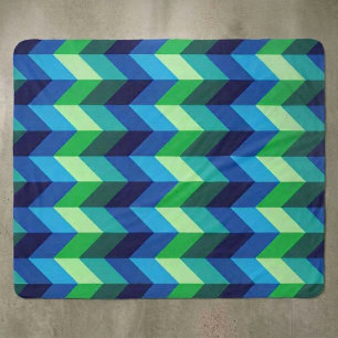 Blue Green Ombre Chevrons Medium Sherpa Blanket