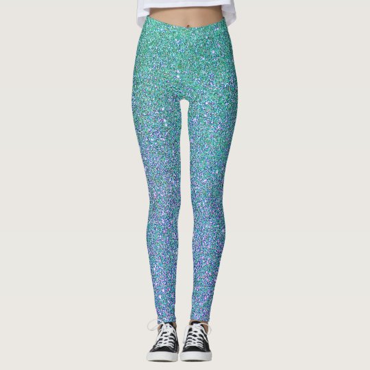 Blue Green Ombre Glitter Background Leggings