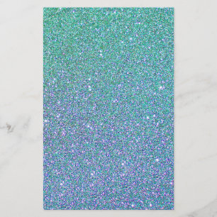 Blue Green Ombre Glitter Background Stationery