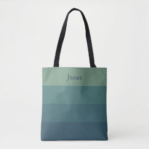 Blue Green Ombre Gradient Monogrammed First Name Tote Bag