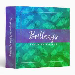 Blue green ombre recipe cookbook pineapple bold binder