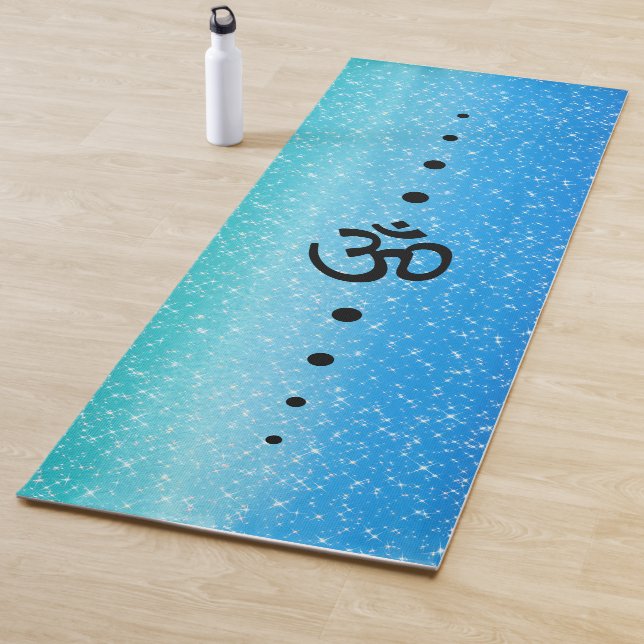 Blue green Ombre Sparkle Om symbol  Yoga Mat (In Situ)