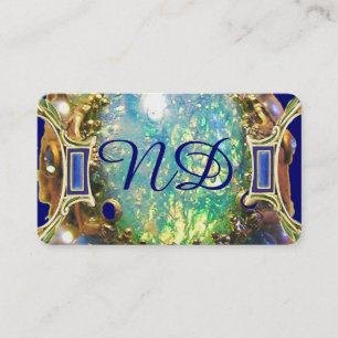 BLUE GREEN OPAL ,ART NOUVEAU GOLD JEWEL MONOGRAM BUSINESS CARD