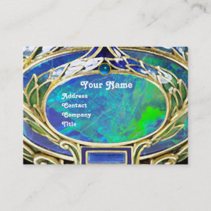 BLUE GREEN OPAL ,ART NOUVEAU GOLD JEWEL MONOGRAM BUSINESS CARD