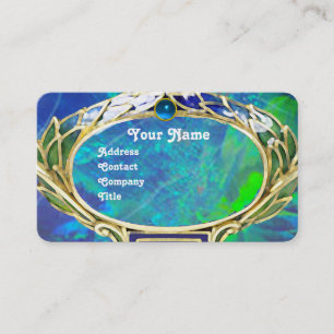BLUE GREEN OPAL ,ART NOUVEAU GOLD JEWEL MONOGRAM BUSINESS CARD