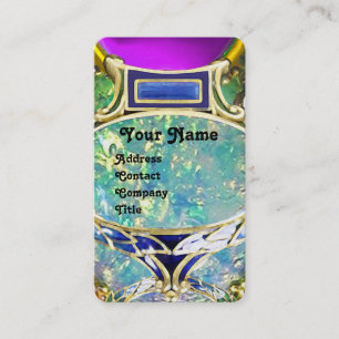 BLUE GREEN OPAL ,ART NOUVEAU GOLD JEWEL MONOGRAM BUSINESS CARD
