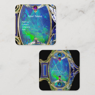 BLUE GREEN OPAL ,ART NOUVEAU GOLD JEWEL MONOGRAM SQUARE BUSINESS CARD