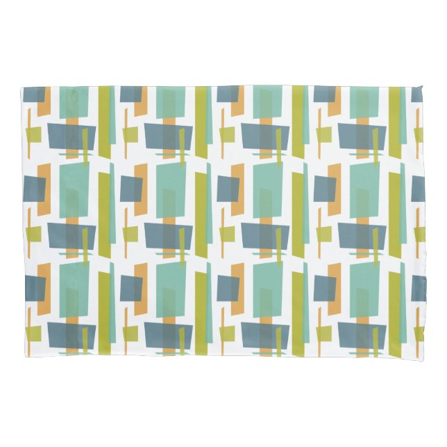Blue Green Orange Abstract Geometric Mid Century Pillowcase (Front)