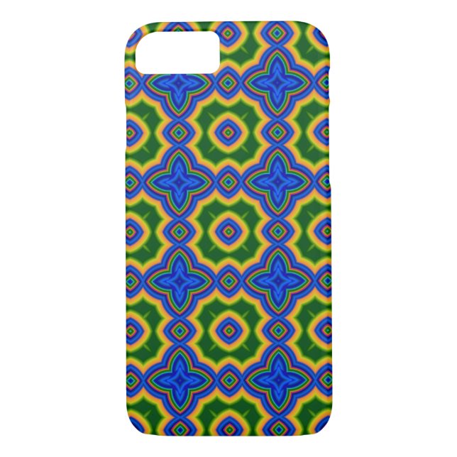 Blue, green, orange abstract Moroccan quatrefoil Case-Mate iPhone Case (Back)