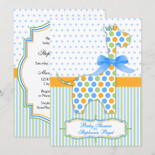 Blue Green Orange Giraffe Baby Shower Invitation