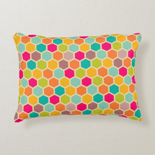 Blue Green Orange honeycomb hexagon retro Accent Pillow