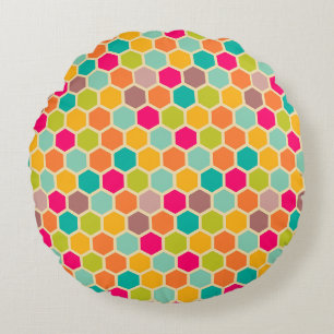 Blue Green Orange honeycomb hexagon retro Round Pillow