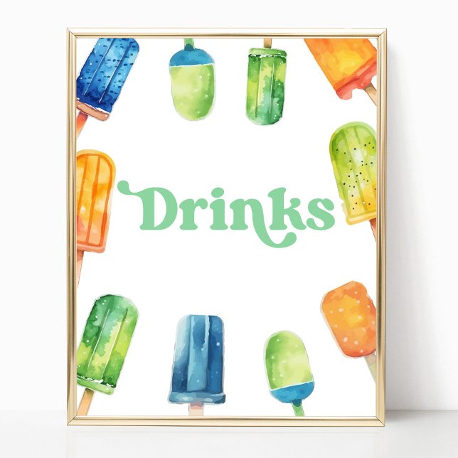 Blue Green Orange Popsicle Party Drinks Table Sign (Creator Uploaded)