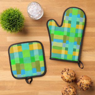 Blue Green Orange Purple Creamy Pattern Abstract Oven Mitt & Pot Holder Set