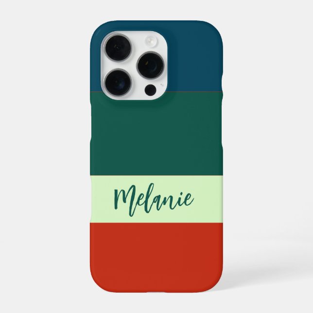 Blue, Green Orange Stripes Pattern Personalised iPhone Case (Back)