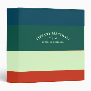 Blue Green Orange Stripes Patternn Monogram Binder