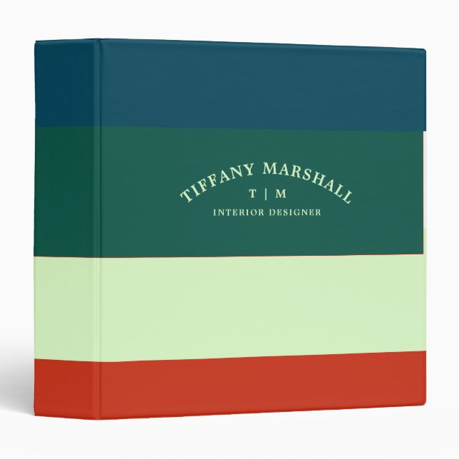 Blue Green Orange Stripes Patternn Monogram Binder (Front/Spine)