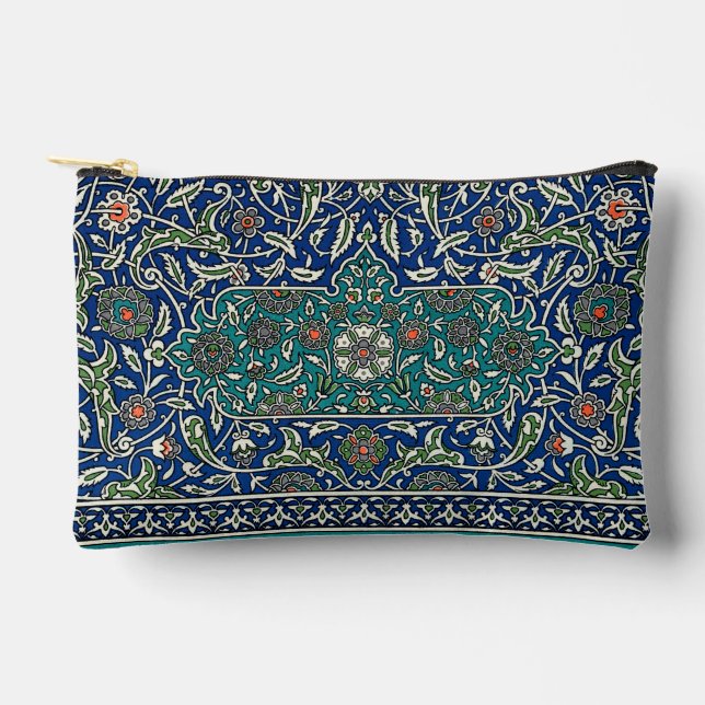 Blue Green Orange Teal Ornate Arabic Pattern Accessory Pouch (Front)