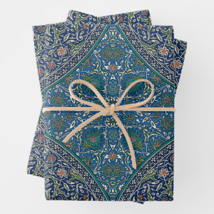 Blue Green Orange Teal Ornate Arabic Pattern Wrapping Paper Sheet