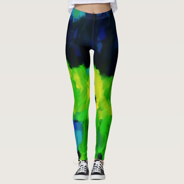 Blue Green Paint Splatter Leggings (Front)