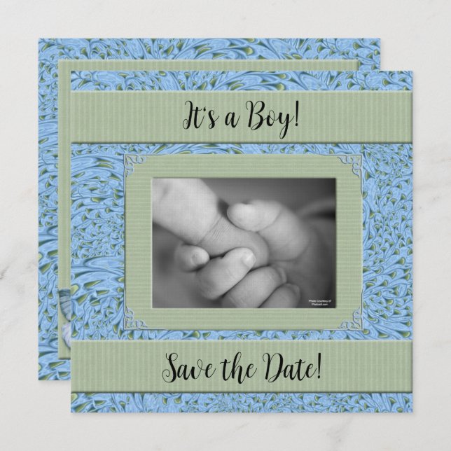 Blue Green Paisley Boy Baby Shower Invitation (Front/Back)