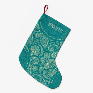 Blue-Green Paisley Pattern Small Christmas Stocking